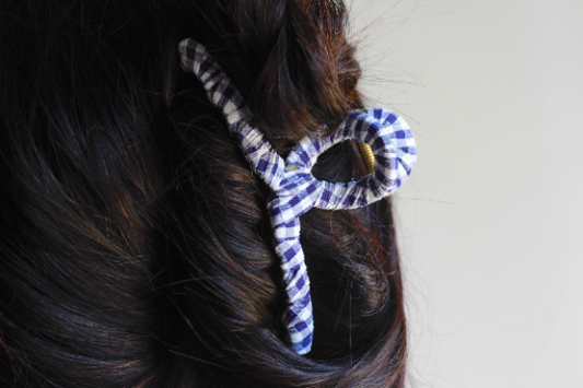Gingham Chiffon Wrapped Hair Clips