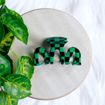 Green Checkered Wavy Hair Clip