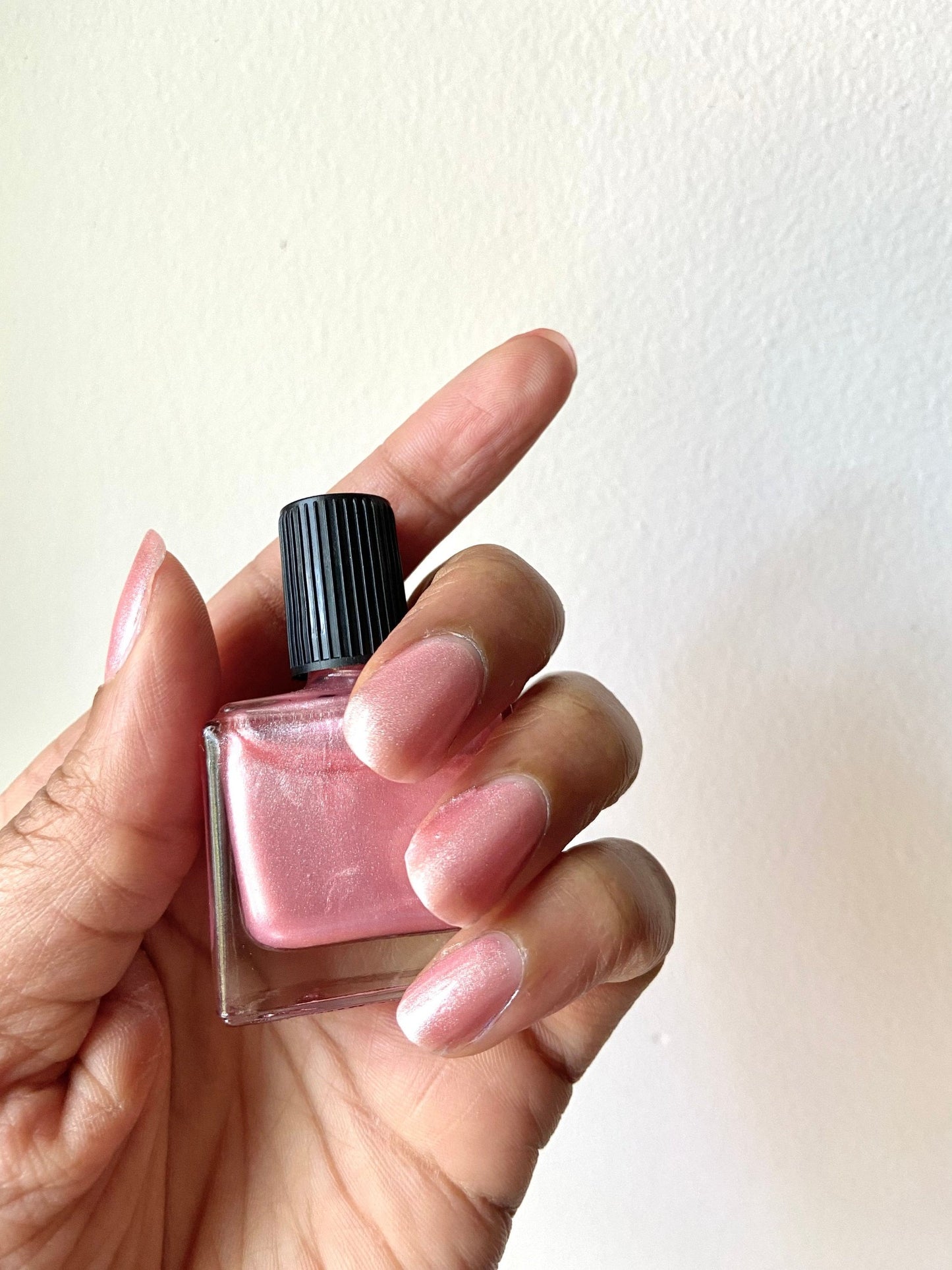 pink polish, vegan nail polish, shimmery pink polish vegan friendly