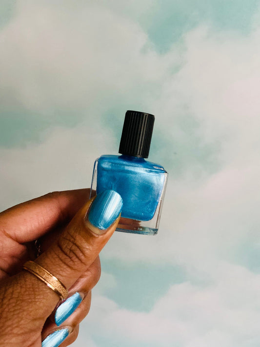 cerulean blue nail polish, light blue shimmer polish