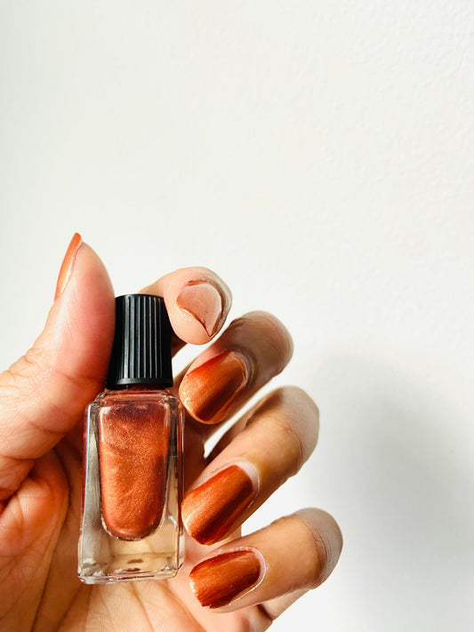 bronze nail polish, metallic bronze shimmer polish