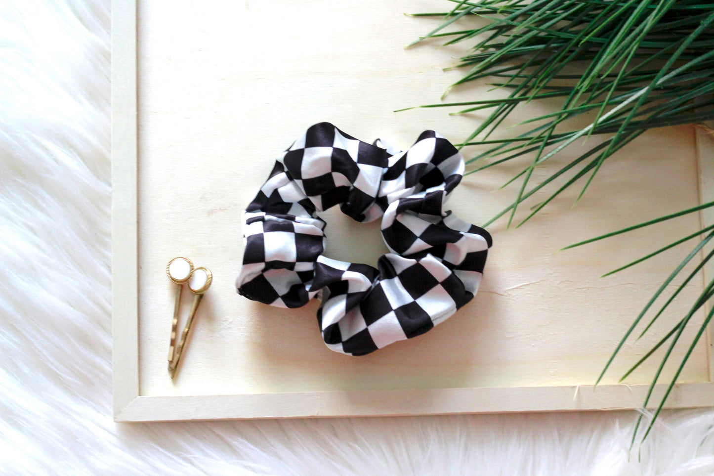 checkered scrunchies black and white scrunchies, tiktok trend accessories