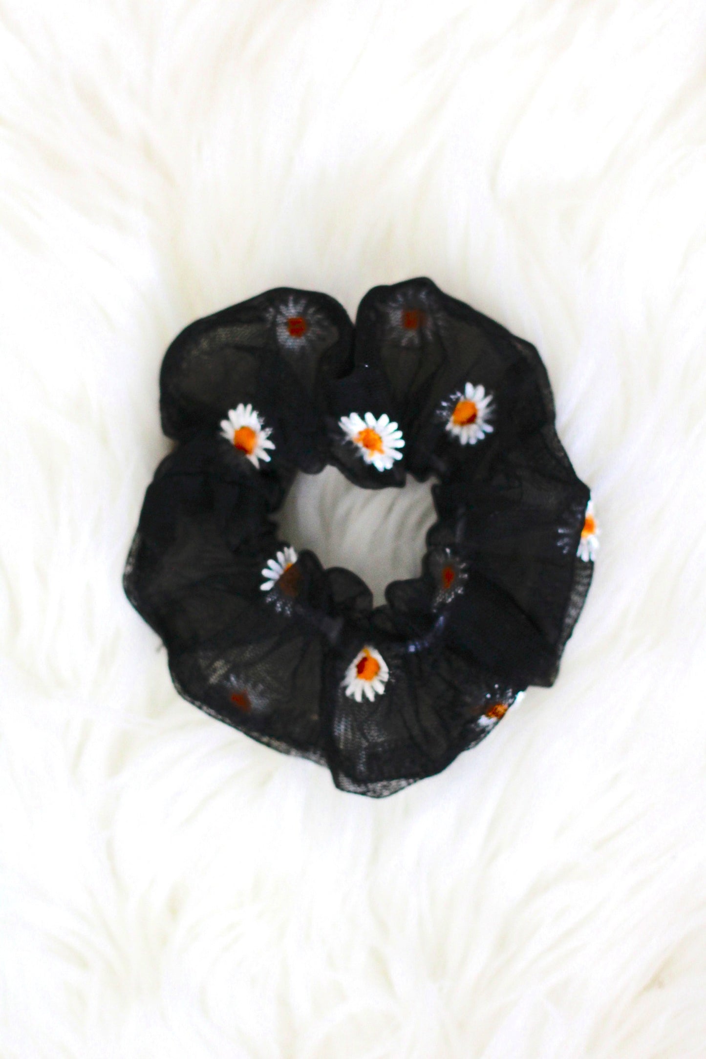 black floral scrunchies, sheer scrunchies, tiktok trend accessories