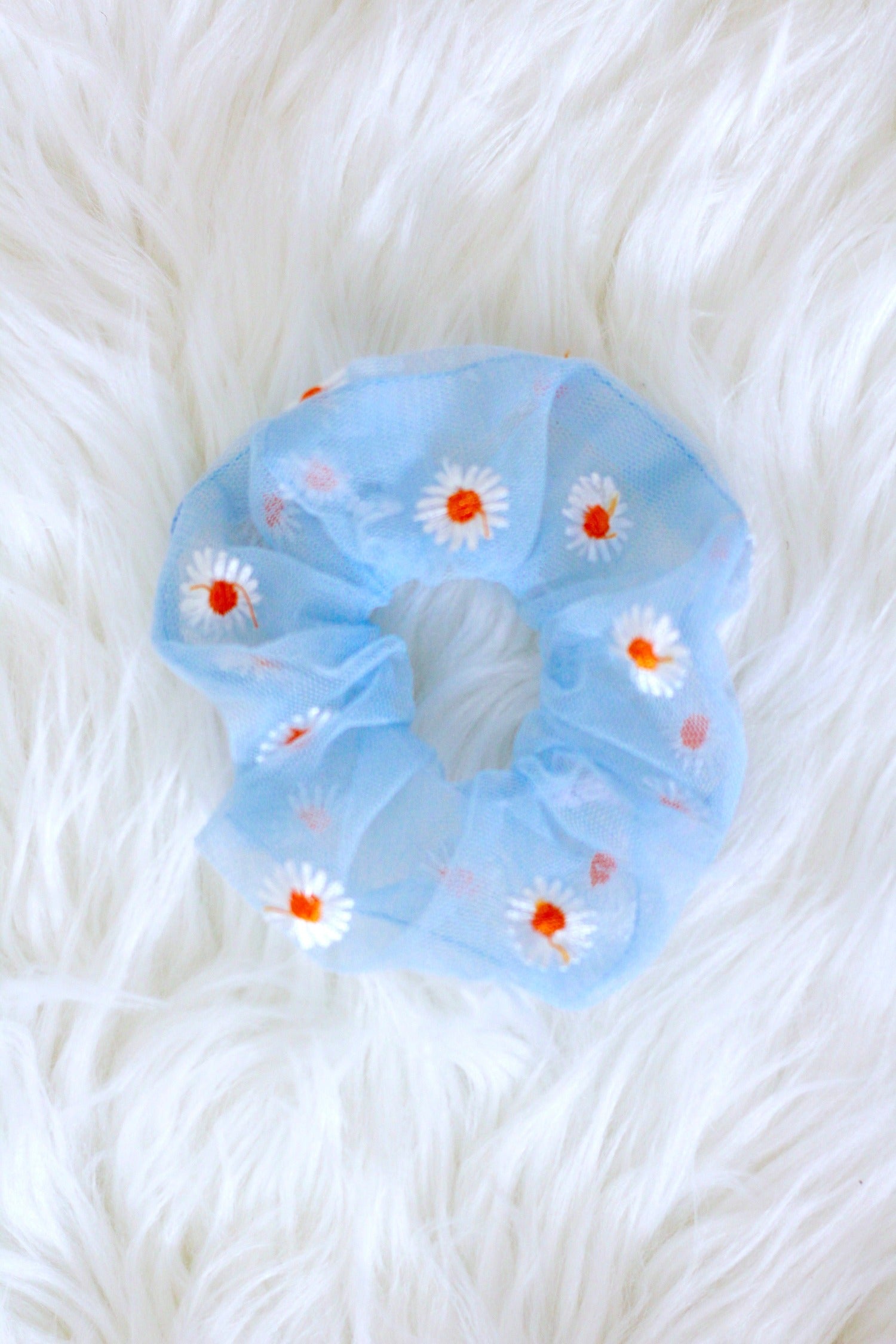 blue floral scrunchies, sheer scrunchies, tiktok trend accessories