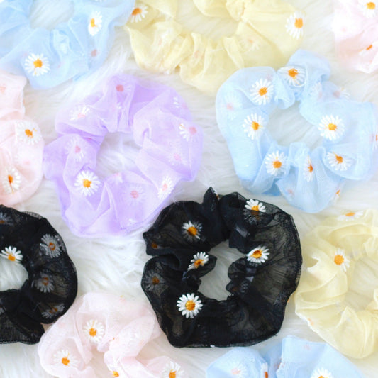 floral scrunchies, sheer scrunchies, tiktok trend accessories